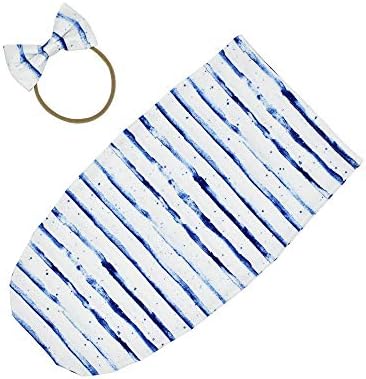 Romiracle Newborn Swaddle Sack Cocoon Swaddle Wrap Infant Sage Sleeping Bag with Headband (Blue Stripe)