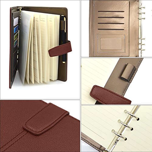 Leather Planner 6 Ring Binder Journal Pu Cover Daily Day Planner Refillable A5 Divider Inserts 2018 2019,lined Undated,164 Lined Beige Pages,8.11x5.5Inches by izBuy (Brown)
