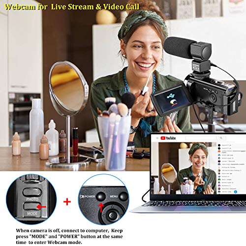 Video Camera Camcorder Digital Camera YouTube Vloggaing Camera Video Recorder Full HD 1080P 30FPS 24MP 3.0 Inch 270 Degree Rotation Screen16X Digital Zoom Camcorder with Remote Control (2 Batteries)