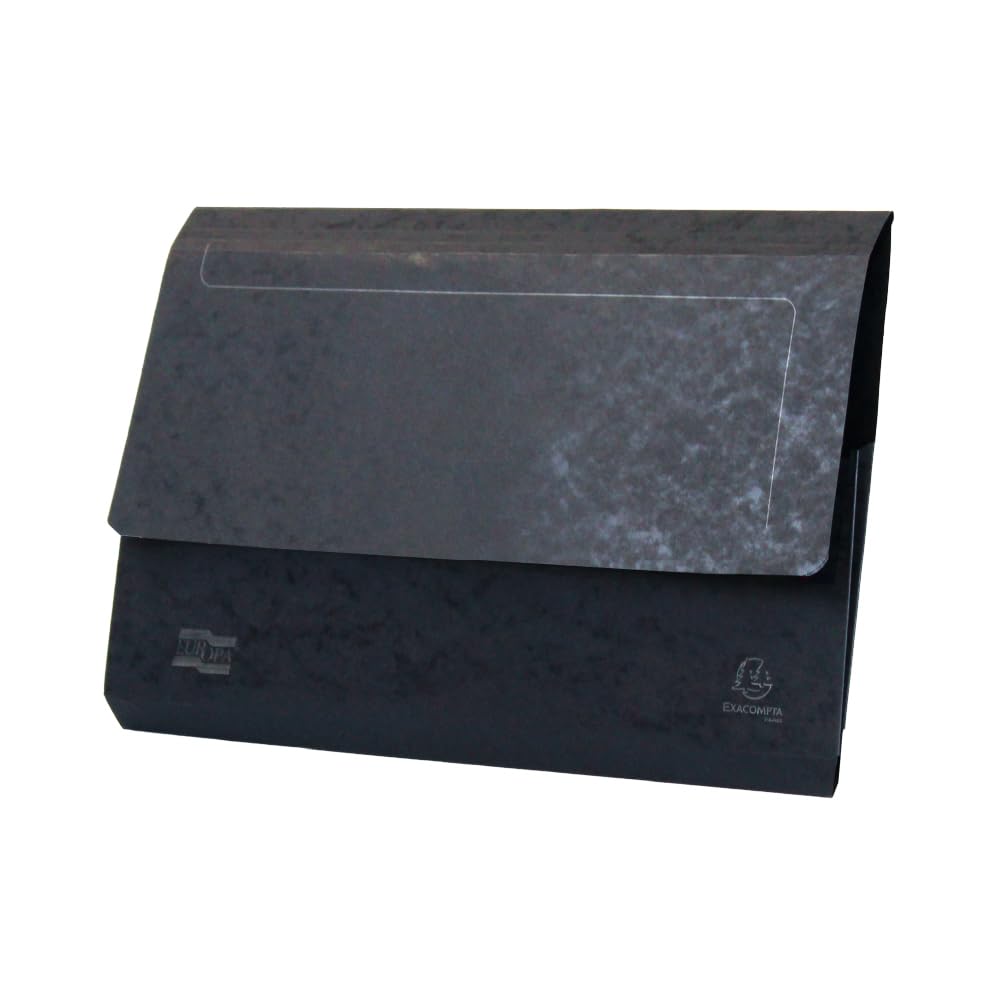 Exacompta - Ref 5252Z - Europa - Pocket Wallet, 356 x 242mm, Half Flap Front for Security, 300 Micron Premium Pressboard, Holds A4 & Foolscap Documents - Black, Pack of 10