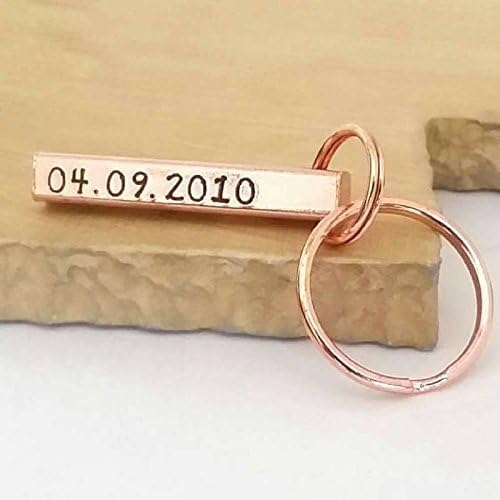 Personalised Anniversary Gifts for Couples, Copper Bar Keyring with Gift Box
