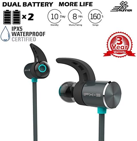 Bluetooth Headphone Wireless Waterproof Mic Microphone Sport Sweatproof Earphone Magnetic Earbud Noise Cancellation Cancelling Remote Running Jogging Gym Iphone 7 Plus V4.1 Samsung (Blue)