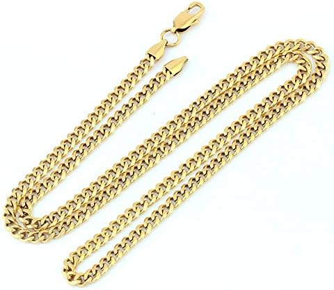 3MM /4MM Solid Luxurious Miami Cuban Link Chain Heavy 14k Gold/White Gold Plated Stainless Steel Bracelet and Necklace for Men Women