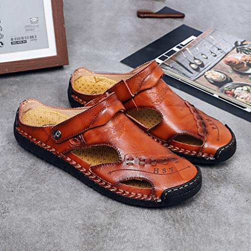 Leather Sandals for Men 2019 New Casual Lightweight Hiking Beach Water Shoes (US:8, Red 4) - Thumbnail 3