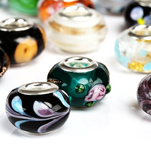 Naler 50PCS Spray Painted Glass European Beads with Silver Brass Cores Large Hole Beads, Mixed Color