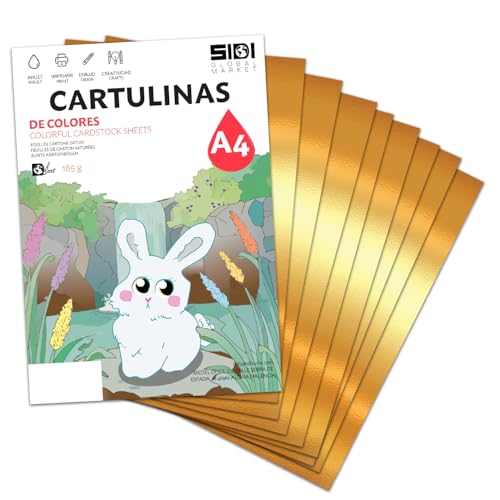 Cartulina A4 Oro Metalizado 230 g Cartulina Brillo Reflectante para Manualidades, Scrapbooking, Impresora Inkjet y Laser, Papel Cartulina Premium Metalizado – SIDI (oro metalizado, 125h)