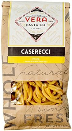 Vera Pasta Lemon Zest Caserecci Pasta - Gourmet Italian Pasta for Authentic Taste &amp; Texture - Artisan, Fresh Pasta Made in the USA - All Natural, High-Protein Caserecci Pasta - 1 Pound