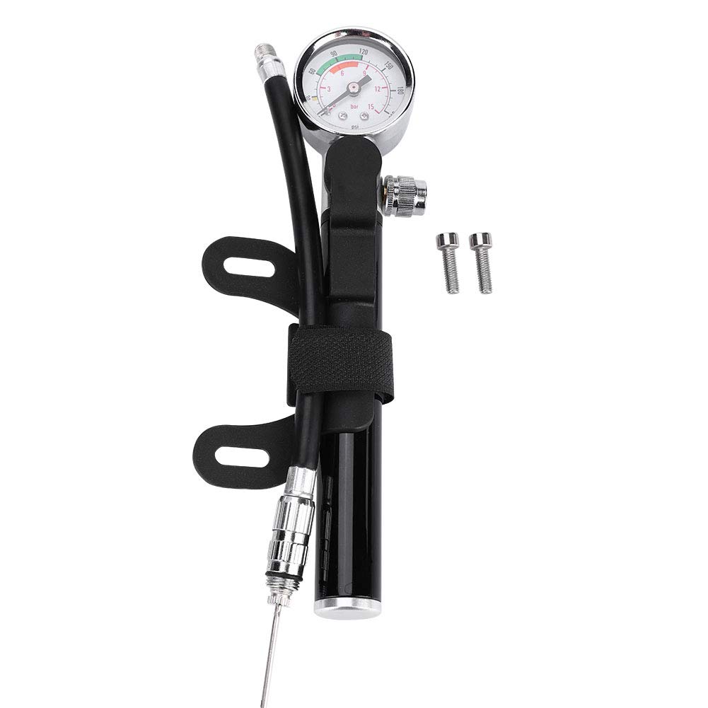 VGEBY1 Bike Pump, Aluminum Alloy Mini Bicycle High Pressure Air Pump Cycling Inflator with Mount, Strap, Tube, Basketball Valve(Black)