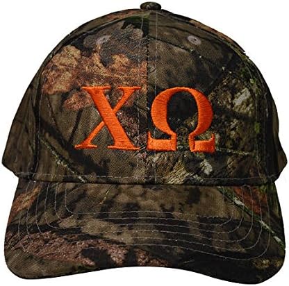 Chi Omega Letter Design Woods Mossy Oak Camouflage Hat with Orange Thread Baseball Hat Camo