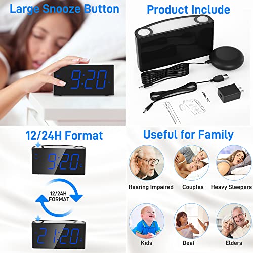 Super Loud Vibrating Alarm Clock for Heavy Sleepers, Bed Shaker Alarm