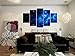PulsatingFingertip-5 Panel Beautiful Starry Sky Modern Giclee Canvas Prints Blue Stars Canvas Oil Painting Wall Art for Home and Office Decorations No Frame