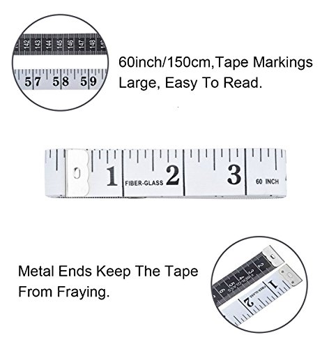 Giveet 2 Pack Soft Tape Measure, 60 inch 150 cm Double-scale Weight Loss Body Measurement Sewing Tailor Cloth Ruler (White)