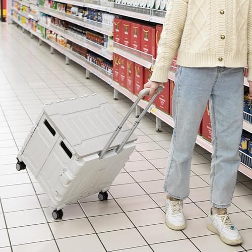 75L Folding Shopping Cart, Portable Cart with Two 360° Swivel Wheels, Adjustable Height Stroller with Cover, 170 Lbs Large Capacity Cart Suitable for Moving, Grocery Shopping, Luggage