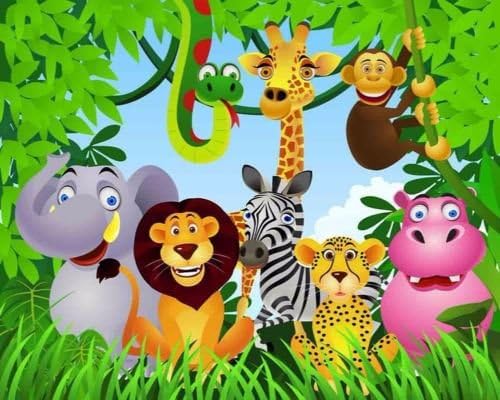 CAKEUSA JUNGLE SAFARI ANIMALS Cookies First Birthday Cake Topper Edible Image 1/4 Sheet Frosting