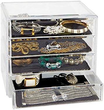 Simple &amp; Stylish 4 Tier Acrylic Jewelry &amp; Makeup Cosmetic Organizer Chest Box - Best Gift For Teen Girls
