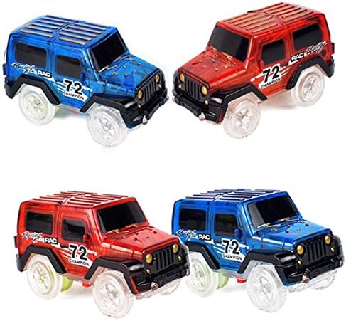 Magic Tracks Cars Bend Flex and Glow in the Dark Kids 3 LED Lights Electric Track Car Toy, Perfect Gift for Boys &amp; Girls (Blue)