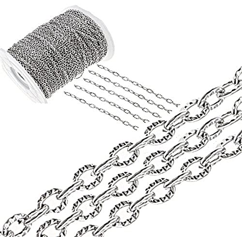 Perlin 3 metres, link chain, metal chain, oval, curb chain, 4 mm, Tibetan silver, jewellery chain, sold by the metre for jewellery making, necklaces, bracelets, DIY crafts