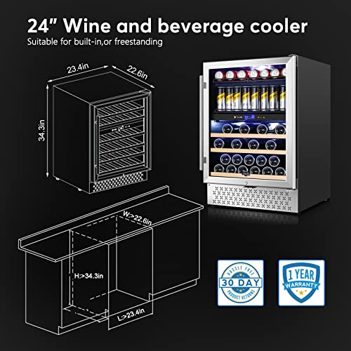 Tylza Dual Zone Wine Fridge 24 Inch Wine and Beverage Refrigerator