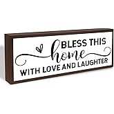 Bless This Home with Love and Laughter Sign, Family Decor, Decorative Wooden Framed Signs, Warm Home Decor for Entryway Living Room Kitchen, Christian Gift for House Owner, Housewarming Gift