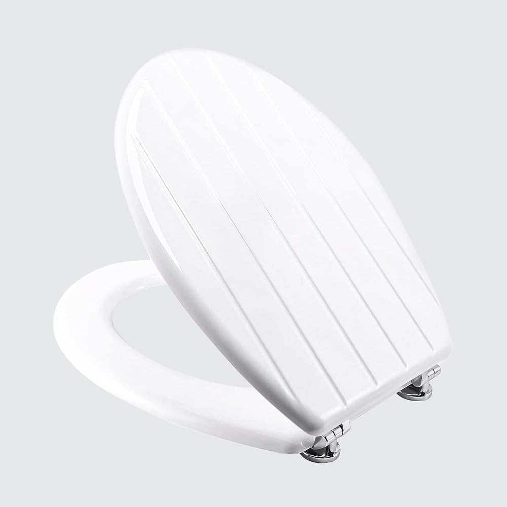 WINSOME White Wooden Toilet Seat 18 Inch Oval MDF Hygienic Easy Fit Hinges
