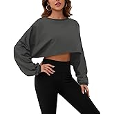 Meladyan Women Long Sleeve Crewneck Crop Top Tee Shirt Sweatshirt Casual Solid Loose Fit Workout Cropped Pullover Tshirt