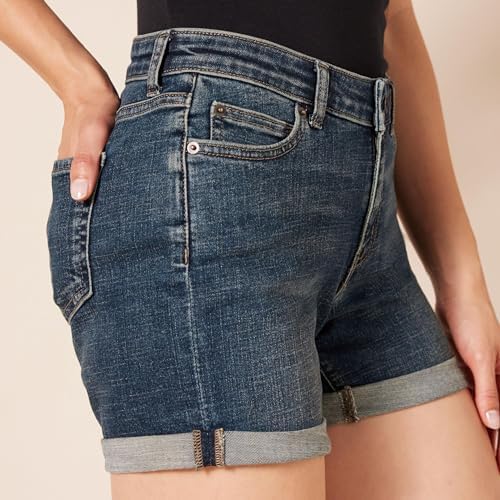 Calções Jeans Slim Fit de Cintura Média 10,2cm para mulher, Texano Escuro, 38