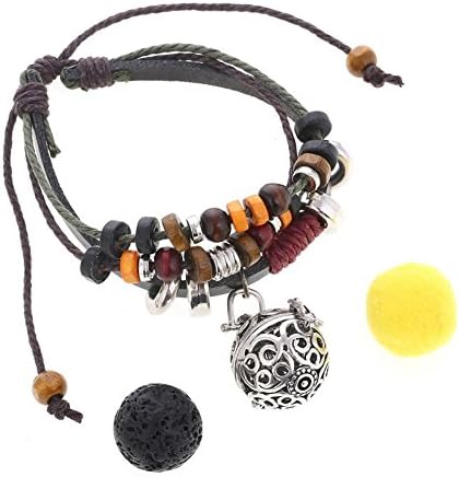 WayOn Lava Stone Bead Leather Bracelet Aromatherapy Essential Perfume Oil Diffuser Locket Charm Adjustable Bracelet