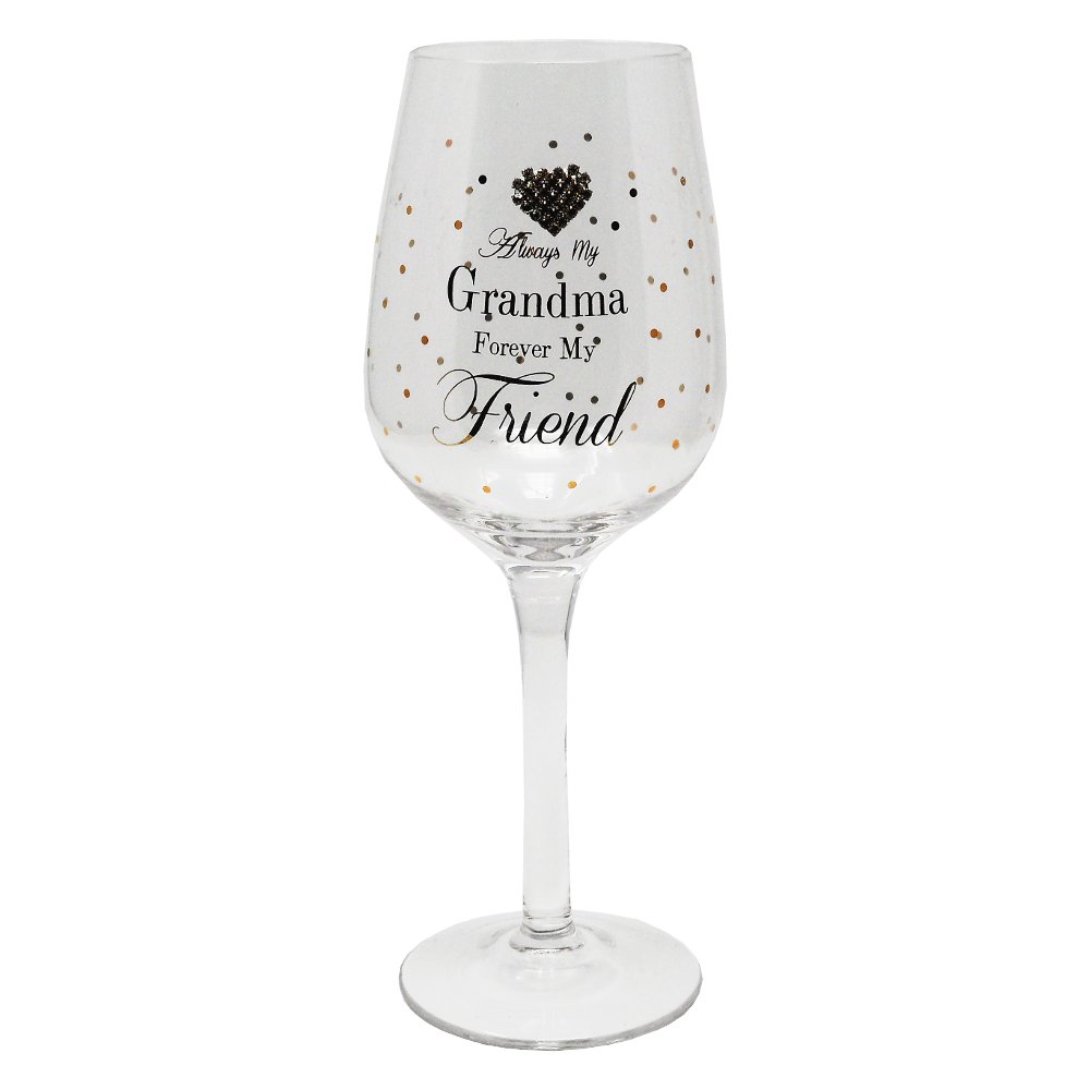 Mad Dots Always My Grandma Forever My Friend Gift Boxed Wine Glass, LP29715, Black