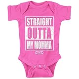 Straight Outta My Momma Baby Boys & Girls Pink Onesie (6M)