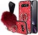 Aulzaju Note 9 Case with Ring Stand Samsung Galaxy Note 9 Case for Women Cute Glitter Note 9 Case with Diamond Ring Holder Note 9 Case with Wrist Strap Marble Design Note 9 Fashion Bling Case-Red