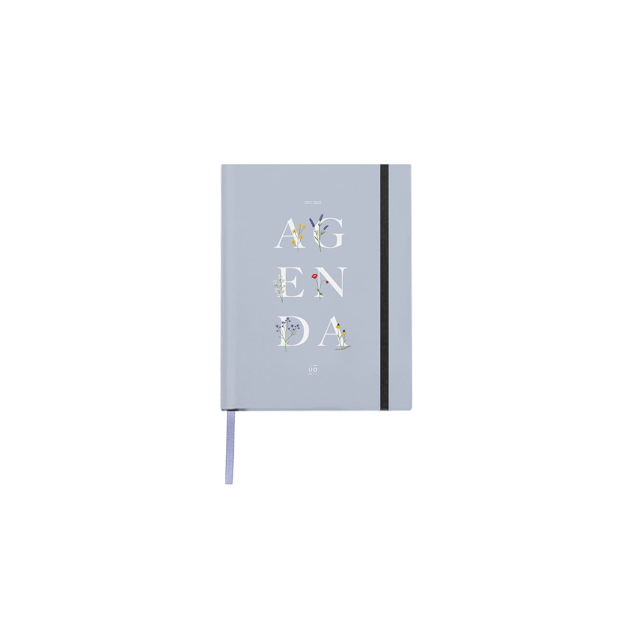 UO Diary 2021 2022 Week View Small Size 13 x 16 cm Wild Paper 100 g Elastic Band Satin Record Ribbon Weekly Schedules 12 Illustrated Months Sky Blue 8435449351789