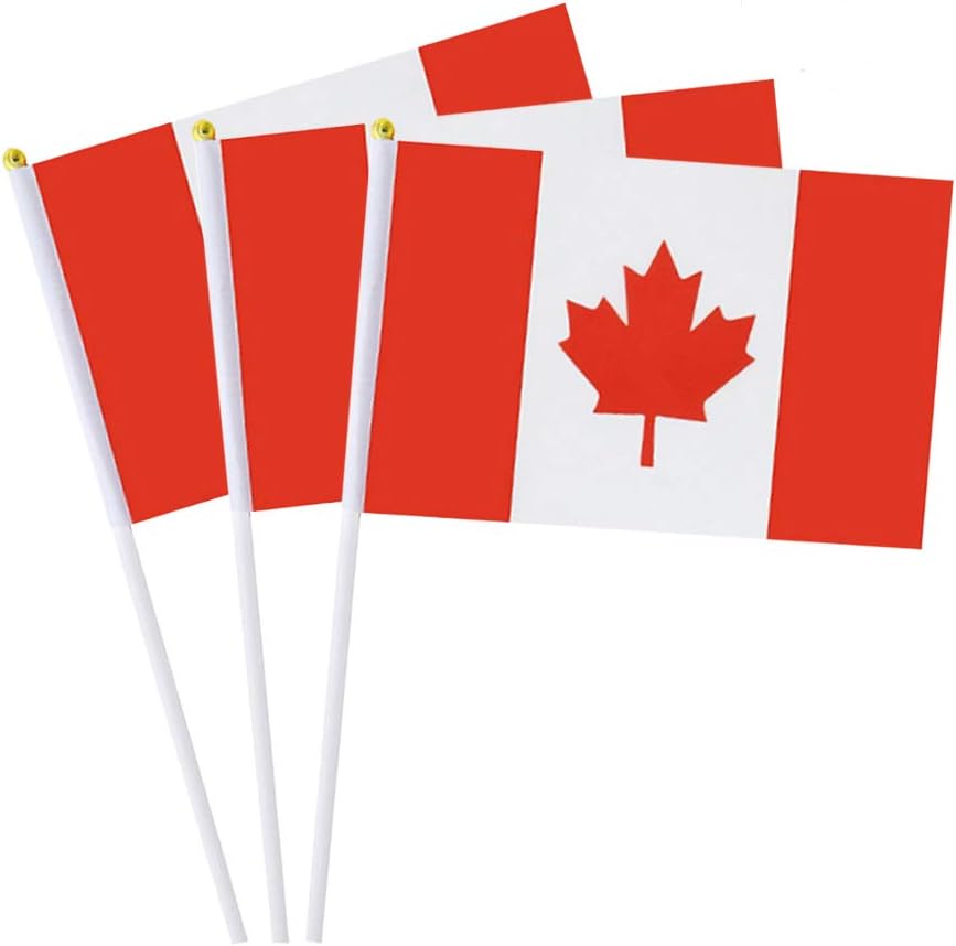 Canada Flag Canadian Small Stick Mini Hand Held Flags Decorations 1 Dozen (12 pack