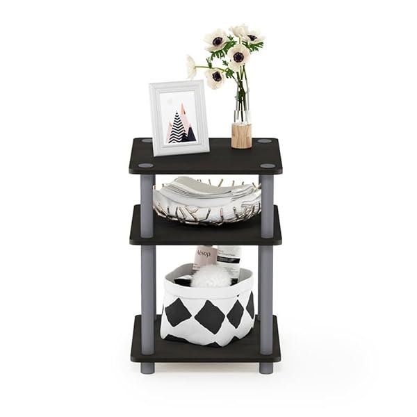 FURINNO JAYA SIDE TABLE SET OF 2, 2-TIER ROUND MODERN END TABLE WITH OVAL TABLETOP, NIGHT STAND, BEDSIDE TABLE WITH OPEN SHELF, FOR LIVING ROOM, BEDROOM, WALNUT