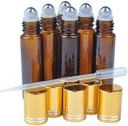 Lermende Essential Oils Roller Bottles 10 ml Glass Roll-on Bottles with Stainless Steel Roller Balls & Free Roller Bottle Opener (Amber)
