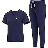 Eadflie Medical Scrubs Set for Women - Classic V-Neck Top & Jogger Pants with Stretch Nursing Uniform Scrub Suit