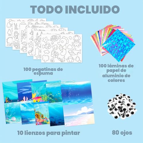 AJAZPER Foil Crafts Kids, Craft Kit Kids, DIY Creative Art Activity for Kids, Travel Set, Gifts for Boys Girl 4+ Years Christmas Birthday (Blue)