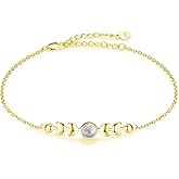 Angol Genuine Moonstone Bracelet Sterling Silver Moon Phase Bracelet Minimalist Moonstone Jewelry for Mom Friends Daughter (Gold)