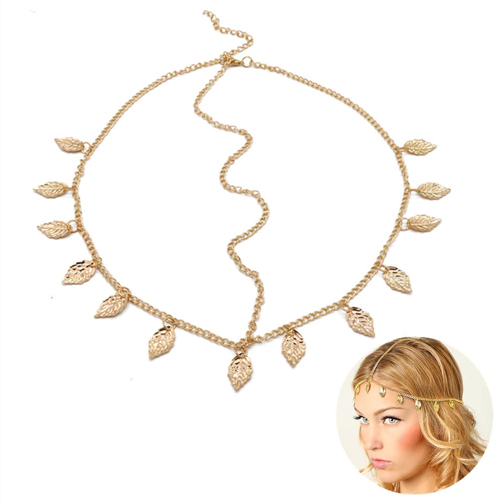 Gold Leaf Headband Tassel Hair Jewelry Bridal Wedding Chain Vintage Festival Accessories for Women and Girls