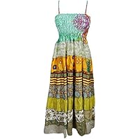 Mogul Interior Womens Sundress Speghatti Strap Patchwork Printed Beach Dress