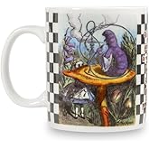NoMonet Alice in Wonderland Mug - Classic Tenniel Etchings, Hookah Smoking Caterpillar, Regal Alice, Checkerboard Pattern, Quote - Ceramic, Gift Boxed for Art Lovers and Enthusiasts