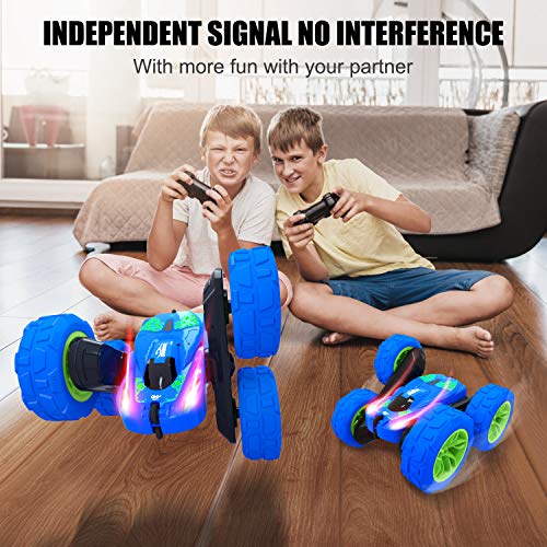 RC Stunt Car for Kids, SHARKOOL 360°Flips Double Sided Rotating 4WD 2.4Ghz Remote Control Car with Sharp Dual-Color Headlights -Best Gift for 2-12 Years Old Kids(All Batteries Included) - Thumbnail 2