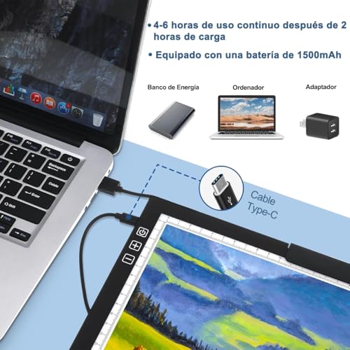 FHZLAJ Mesa de Luz para Calcar Dibujo A4, Tablero de Iluminación Almohadilla de Luz LED Copia 6 Modos Ajustable Recargable con Botón Táctil para Artista Pintura Diamante Dibujo Arquitectura Caligrafía