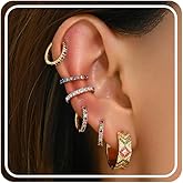 6-7 Pcs Gold Hoop Stacks Earrings For Women 14k Gold Plated Hypoallergenic Colorful Non-Tarnish For Multiple Piercing Earring Set Jewelry Gift For Party Birthday