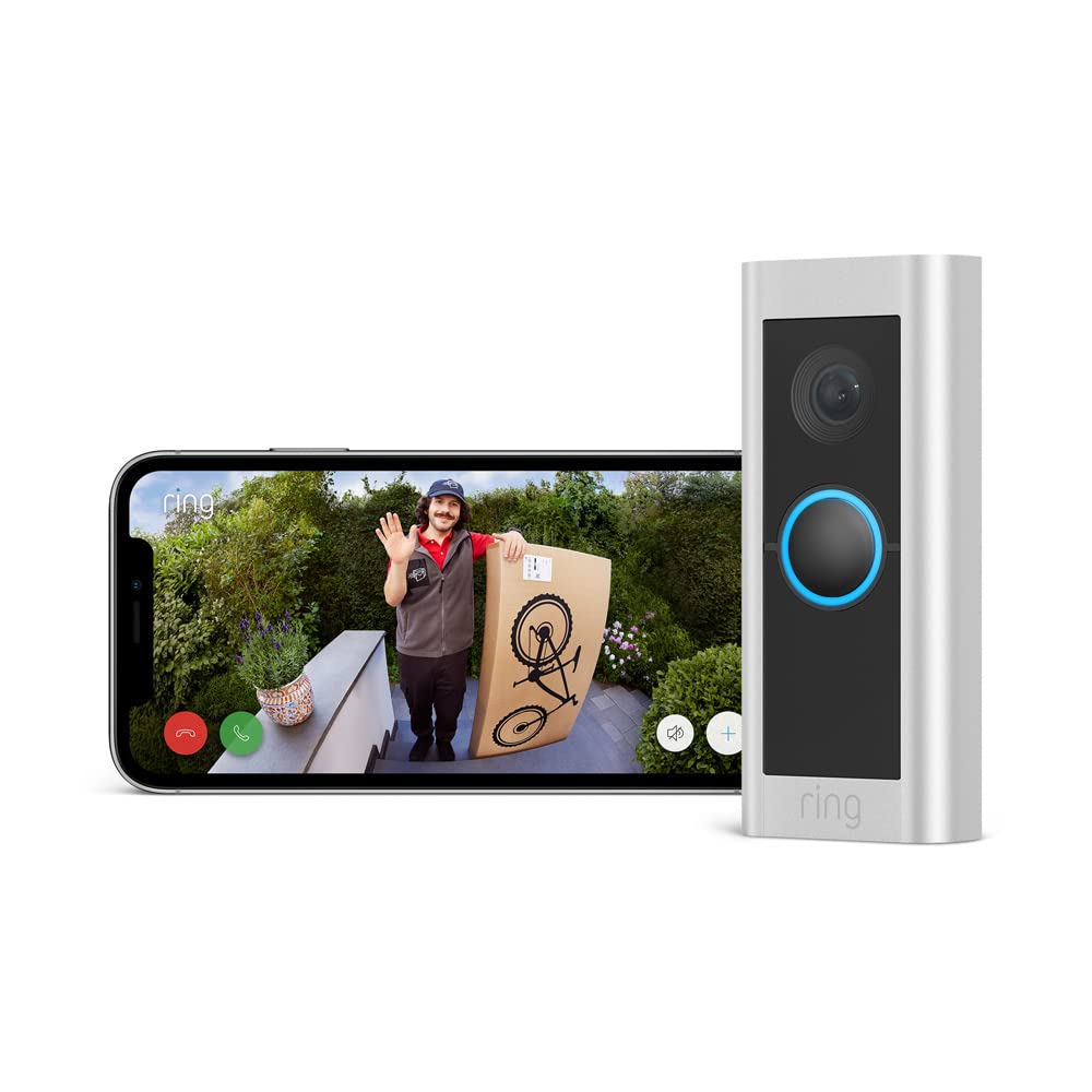 Ring Sonnette vidéo Pro filaire (anciennement Video Doorbell Pro 2) | Sonnette extérieure avec caméra, vidéo 1536p HD en plan moyen, détection de mouvements 3D, wifi | Essai Ring Home gratuit 30 j.