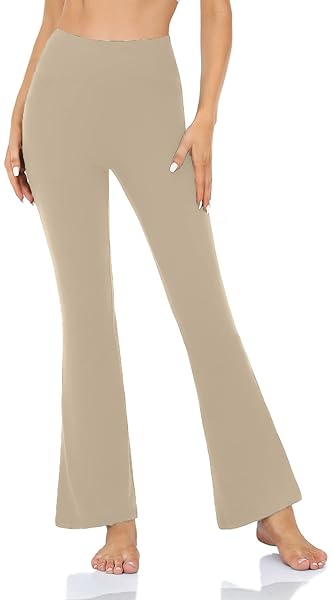 WOMEN’S BOOTCUT YOGA PANTS – FLARED LEGGINGS FOR WOMEN HIGH WAISTED WORKOUT LOUNGE BELL BOTTOM JAZZ DRESS PANTS LIGHT APRICOT