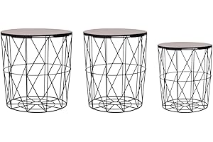 vidaXL 3-Piece Coffee Table Set with Storage Baskets, Black - Versatile Vintage Charm, Solid Wood Top and Metal Frame, Space-Saving Nested Design
