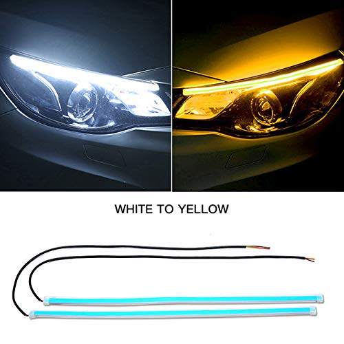 FAYUE 60CM Daytime Running Light DRL Flexible LED Strip Lights,2Pcs 24 Inches White-Amber Dual Color Waterproof Flexible Ultrathin LED strip light Turn Signal Lights Switchback Headlight