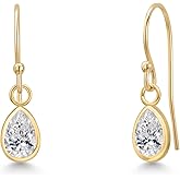 Gem Stone King 14K Yellow Gold Gemstone Birthstone French Wire Drop Dangle Earrings for Women | Pear Shape 6X4MM | Gold Jewelry for Her Mom Wife