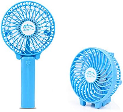 Komire Mini Handheld Fan, Rechargeable Small USB Desk Table Fan with 2000mAh Battery Operated Powerful 3 Speeds, Foldable Portable Electric Personal Fan Quiet for Home Office Travel Outdoor (Blue)
