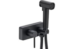 HOMYEP Brass Handheld Toilet Bidet Sprayer Attachment, 4-Inch Through-Wall or Vanity Mount Hot and Cold Water Outdoor Faucet, Single Handle RV Camper Shower Valve, Matte Black